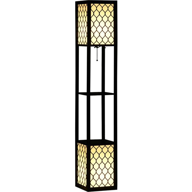 Portland 2 Shelf Black Tall Floor Lamp with Pull Chain Switch - 26 x 26 x 156cm