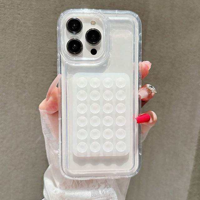 SHEIN 2pcs Transparent Air Cushion Anti-Drop Material + Rose Pink Jelly Suction Cup Phone Holder Suitable For IPhone 15 Pro Max/15 Pro/15/14 Pro Max/14 Pro/