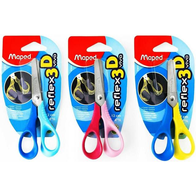 "Maped Reflex 3D Vivo Right Handed Children's Scissors - 12cm/4"" - Stainless Steel - Pack of 3 - Assorted Colours"