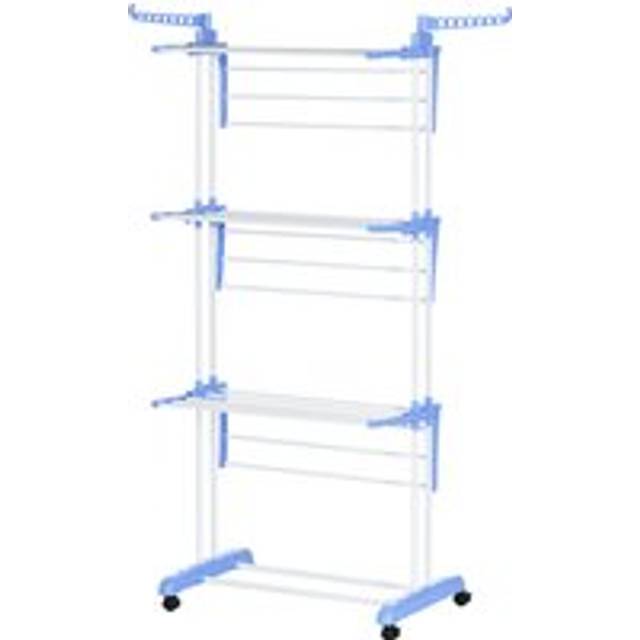 Homcom Foldable Clothes Drying Rack, 4-tier Steel Garment Laundry Rack With Castors, Blue