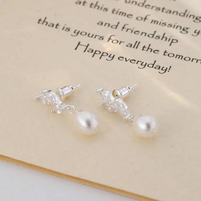 SHEIN Pearl Earrings For Women Delicate Women&#39;s Gold Earrings 14K Gold/Silver Plated Cubic Zirconia Dangle Earrings Clip Pendant Pearls Simple Everyday Jewe