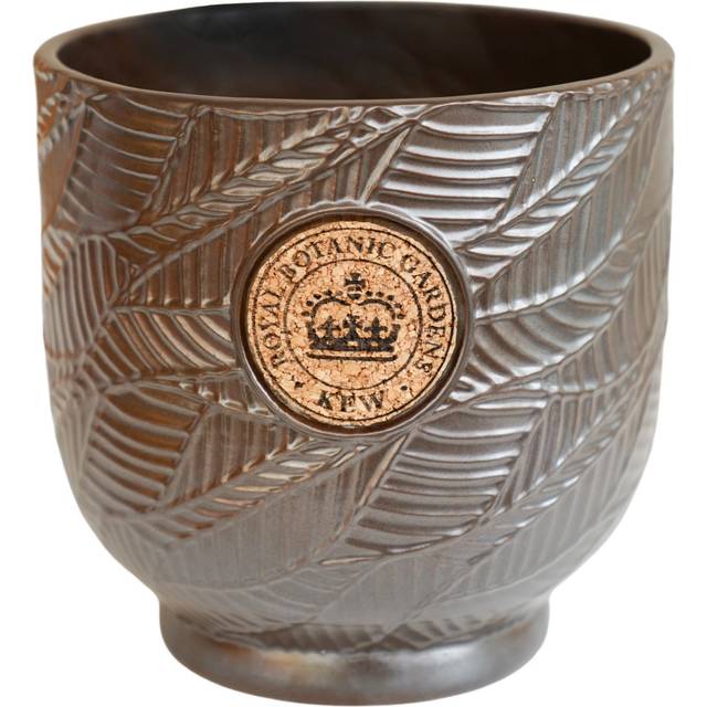Kew Leaf Embossed Cork Planter - Ceramic - L18 x W18 x H18 cm - Charcoal