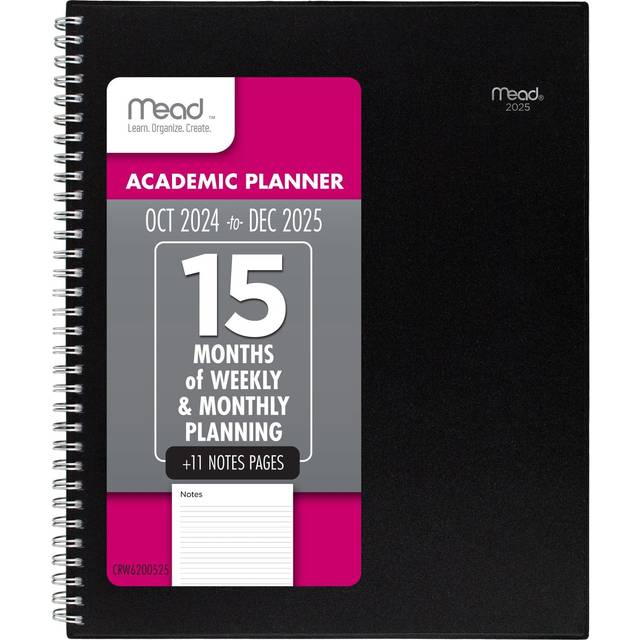 "Mead 2025 Planner  Weekly & Monthly  15-Month  8-1/2"""""""" x 11""""""""  Large  Basic  Black (CRW6200525)"