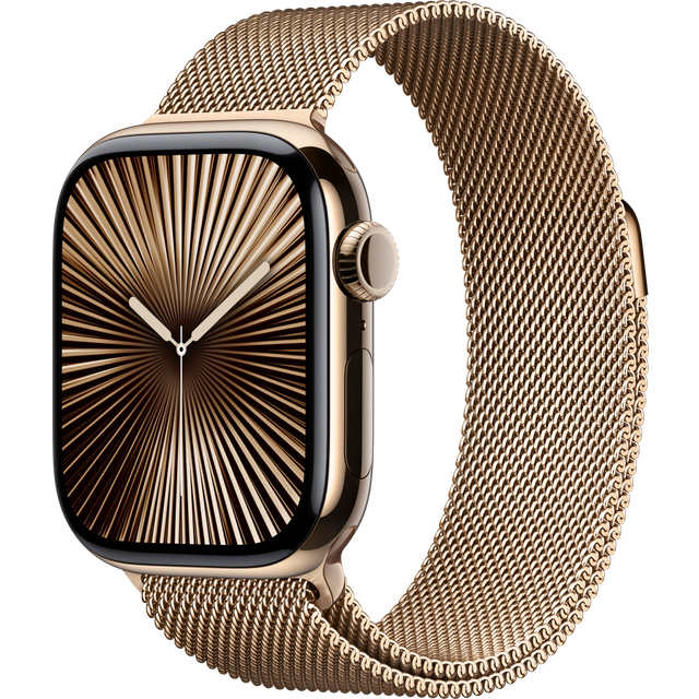 Apple Watch Series 10 (GPS + Cellular) - 42 mm - guld titan - smart klocka med milanesisk loop - nät av rostfritt stål - guld - handledsstorlek: 130-