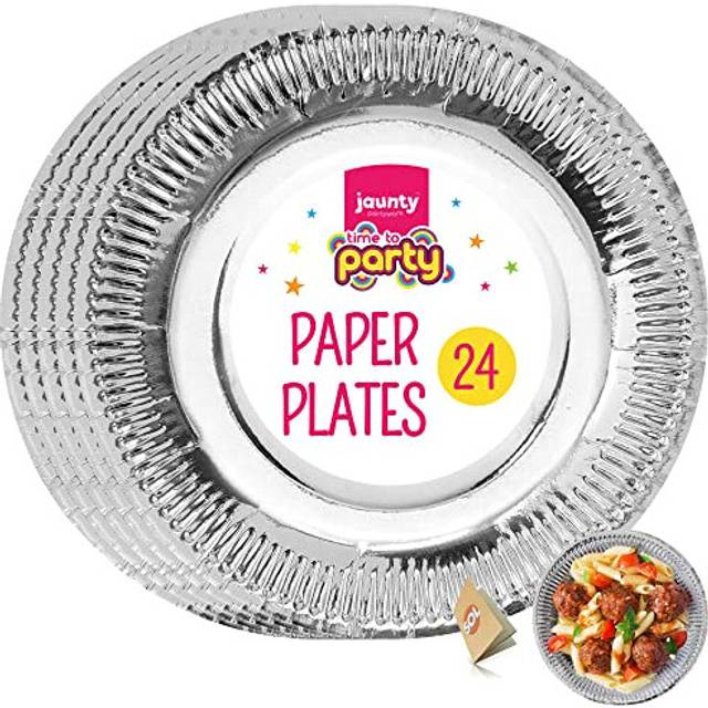 "24pk Silver Paper Plates | 9"" Silver Party Plates for All Occasions | Silver Plate for Christmas, Birthdays, Wedding Celebration | Silver Disposable"