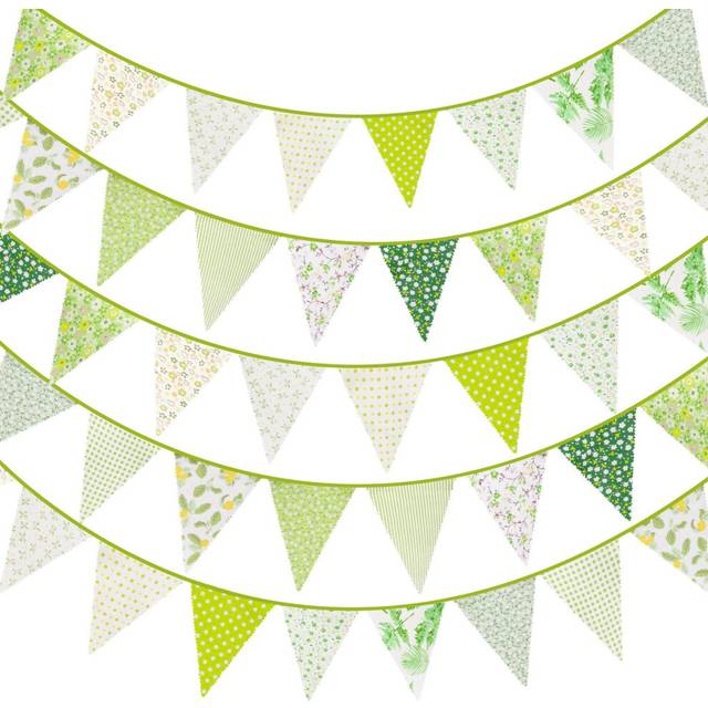 40ft Fabric Bunting Banner Green Floral Vintage Bunting Flags Reusable Cotton Triangle Flag Garland with 42pcs Pennants for Garden Wedding Baby Shower