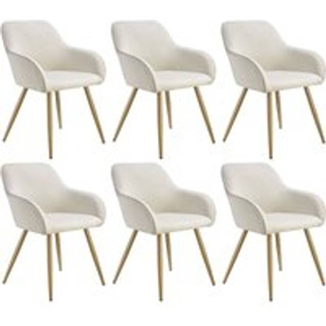 Dining Chair Marilyn - corduroy look, upholstered, armchair, continuous backrest - cream/gold, Set of 6