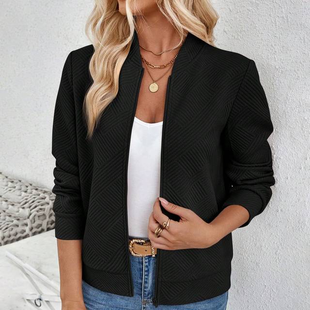SHEIN Casual Khaki Color Knit Jacquard Bomber Jacket, Suitable For Commuting