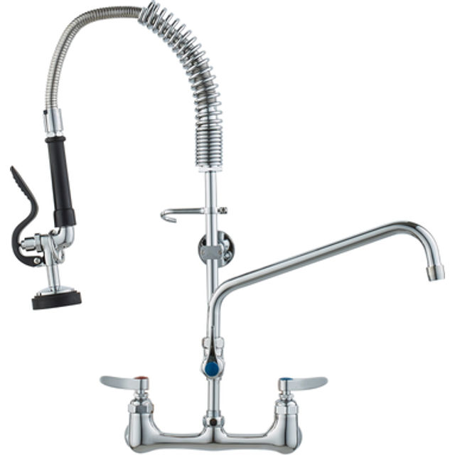 "VEVOR Commercial Faucet with Pre-Rinse Sprayer  25"""" Height  8"""" Center  12"""" Swing Spout  Wall Mount Kitchen Sink Faucet  Brass Constructed Device wi"