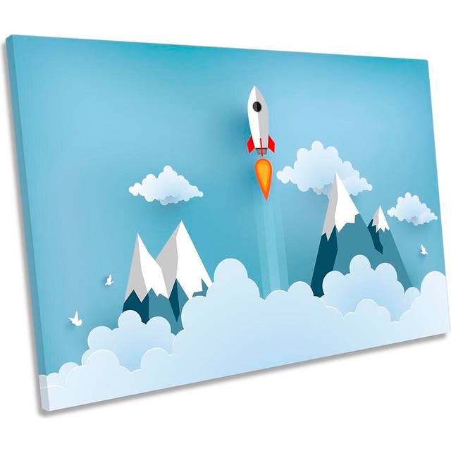 Rocket Clouds Mountains Framed CANVAS PRINT Wall Art (50.8cm H x 76.2cm W x 2cm D)