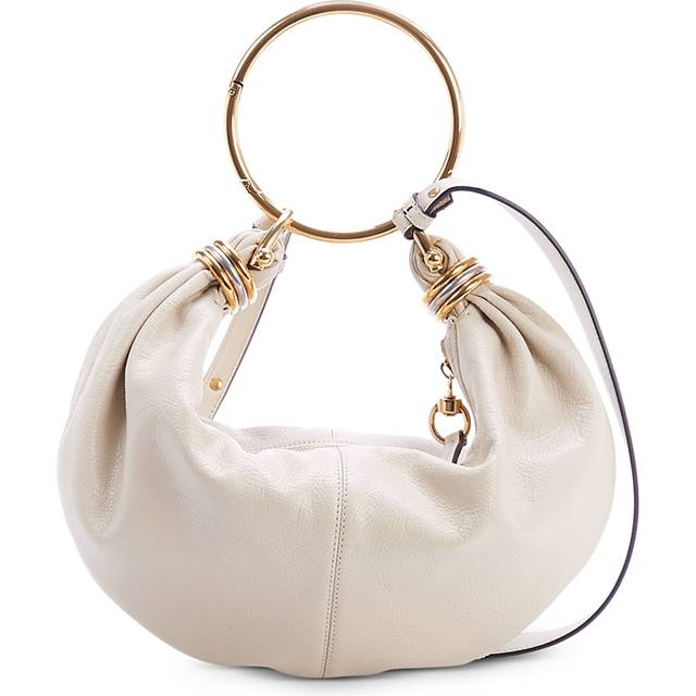 CHLOÉ Small Bracelet Hobo bag in grained leather Beige Size OneSize 100% Calf-skin leather