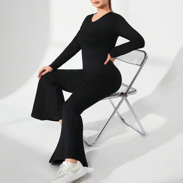 SHEIN Plus Size Women&#39;s Sports Jumpsuit With Flared Pants