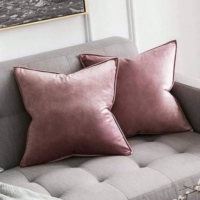 SHEIN 2pcs Nordic Style Solid Color Fleece Fringed Pillow Covers (Without Pillow Insert), Square Decorative Cushion Case, Soft And Comfortable Linen-Like Fa