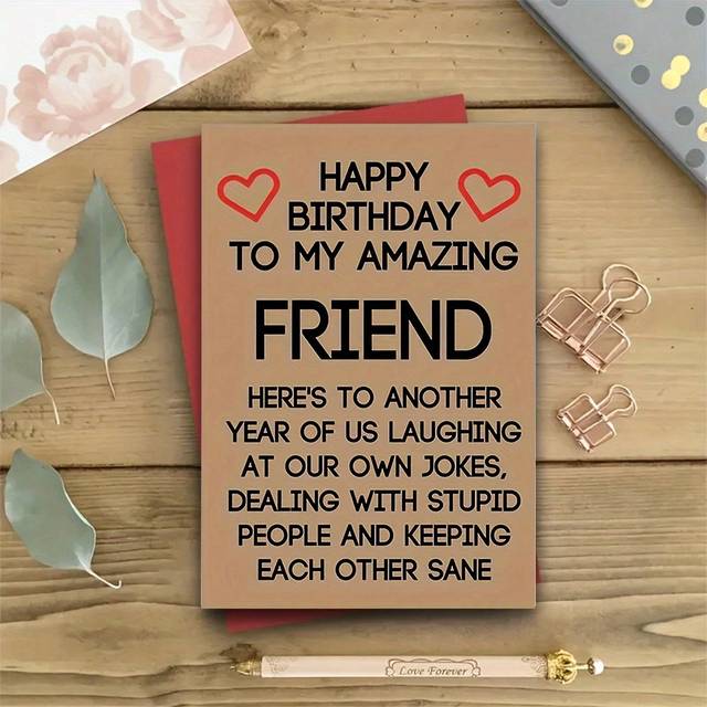 SHEIN 1pc Best Friend Birthday Card, Humorous Greeting Card For Friend&#39;s Birthday, Friendship Card, Best Friend Birthday Gift,Christmas