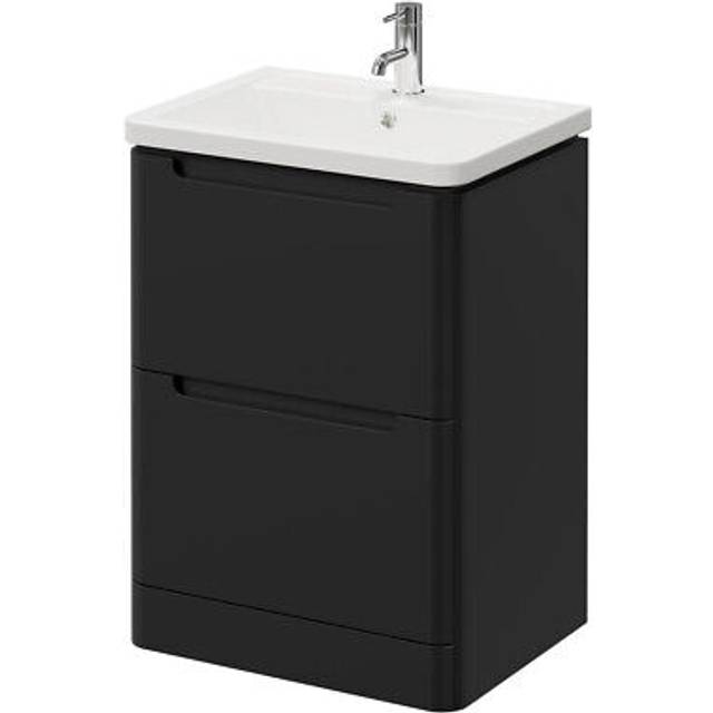 Wholesale Domestic Carlo Floor Standing Vanity Unit with 1 Tap Hole Ceramic Basin and 2 Handleless Drawers | Matt Black | MDF | 600mm