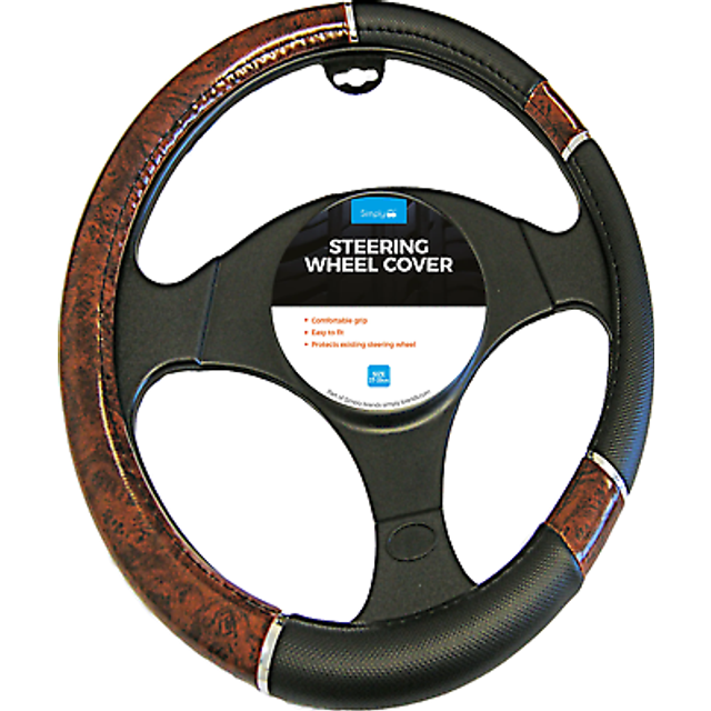 Simply Luxury Black/Wooden Steering Wheel Cover (AM6941) - SWC107- you get 13 - black/wooden