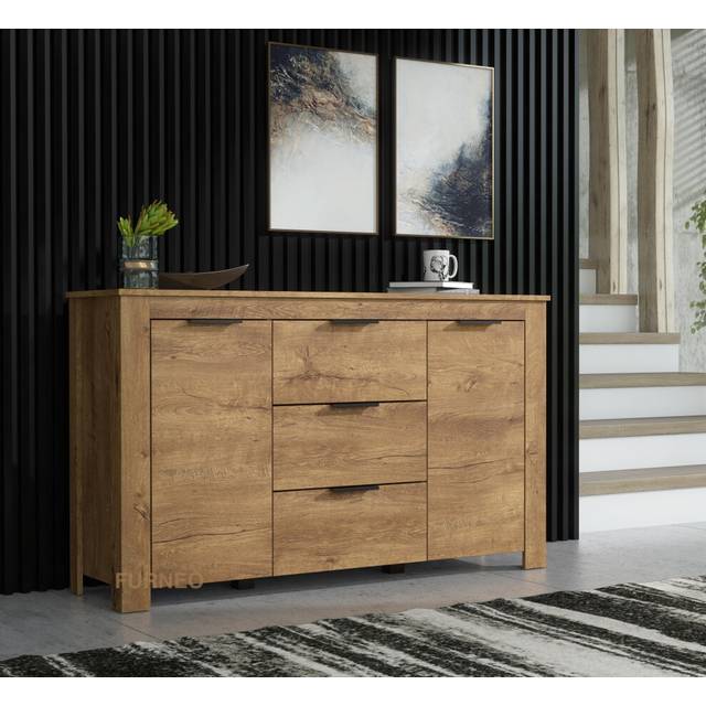 Furneo Sideboard Cabinet Oak Dark Effect Modern Cupboard Prestigio 06