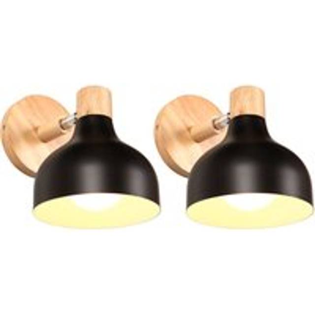 2X Retro Indoor Wall Light Wood Metal Wall Lamp E27 Vintage Adjustable Wall Sconce For Living Room Bedroom Bathroom (Black)