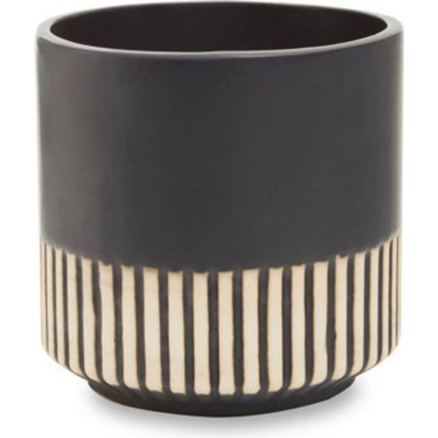 Small Ceramic Planter, Modern Black and Gold Planter for Indoor Plants, Drum-shaped Ceramic Planter for Home - One Size