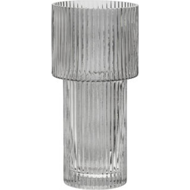 Small Ribbed Grey Glass Vase for Modern Home Decor, Small and Minimalistic Flower Vase for Living Room - One Size