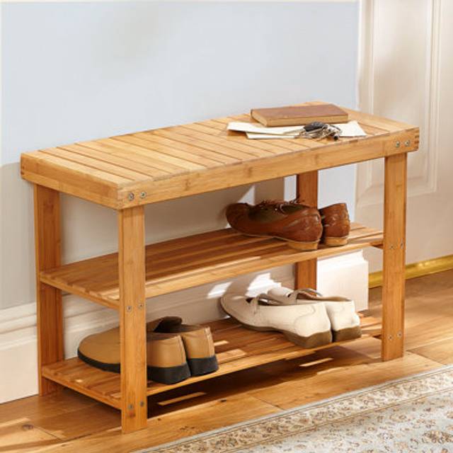 3 Tier Bamboo Shoe Rack - Wooden Shoe Stand Storage Organizer Bench - Brown - One Size