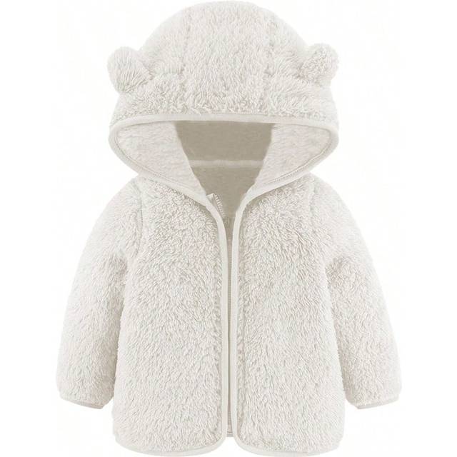 SHEIN 1pc Baby Girls&#39; Casual Cute Furry Warm Jacket, White, Autumn/winter