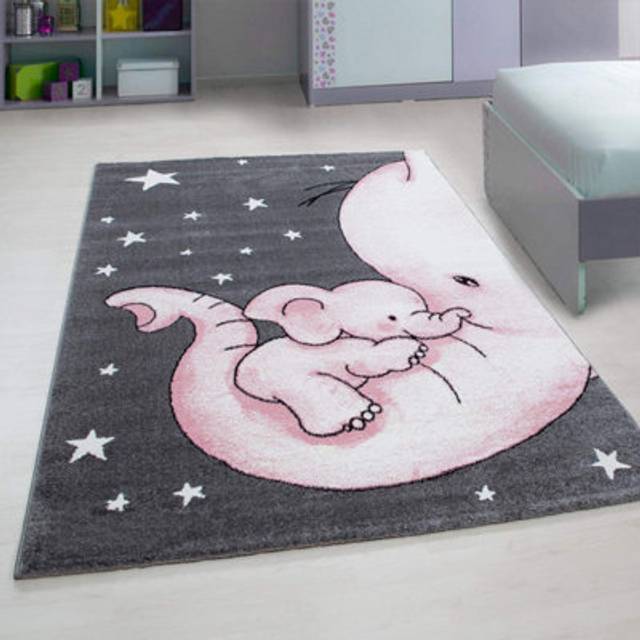 Baby Elephant & Stars Rug - Kids - Pink - 160cm x 230cm