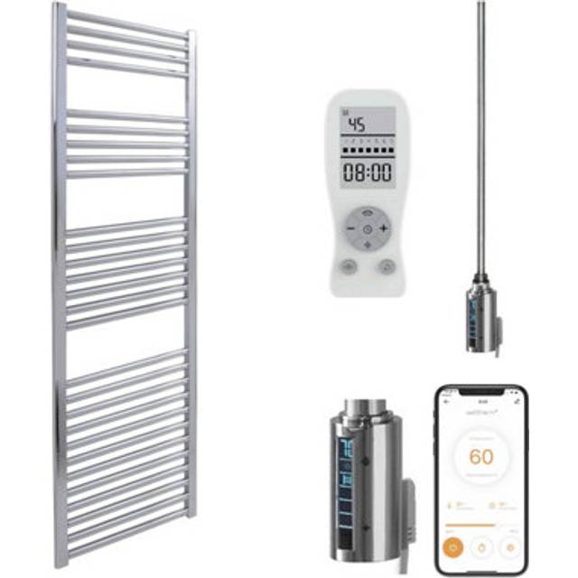 Bray Straight Chrome | Smart Electric Towel Rail with Thermostat, Timer + WiFi Control 1400 500
