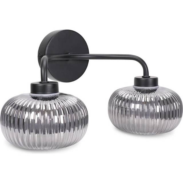 Valuelights - Amaia Matte Black IP44 Rated 2 Way Smoked Ribbed Glass Wall Light