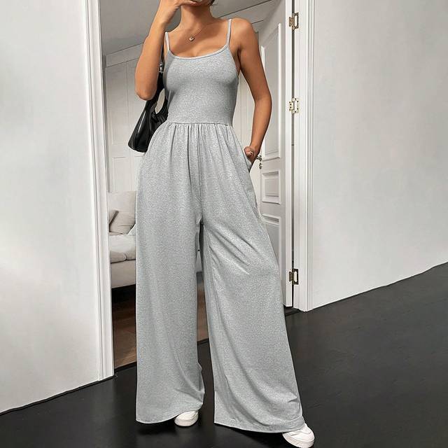 Flirla Sexy Spaghetti Strap Wide Leg Jumpsuit