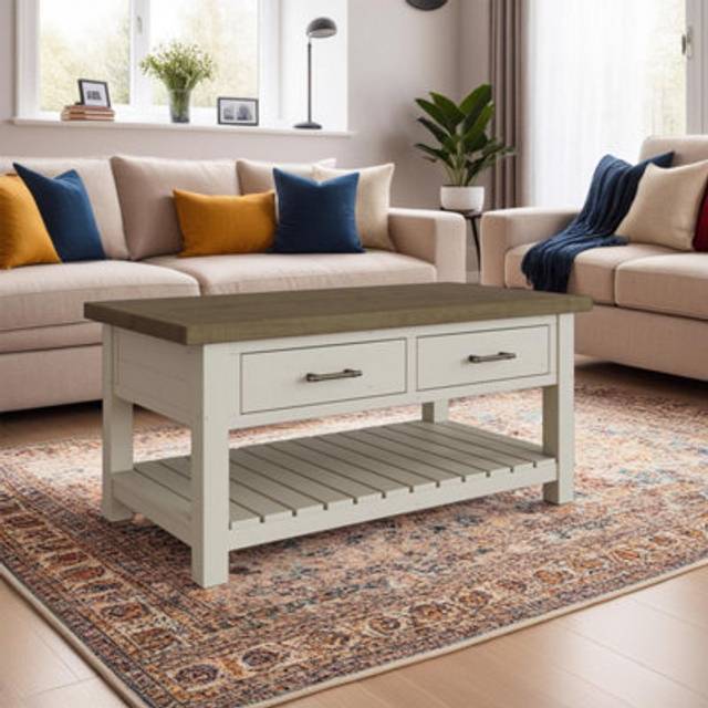 Solid Pine Coffee Table 2 Drawer Handmade - Brown - One Size