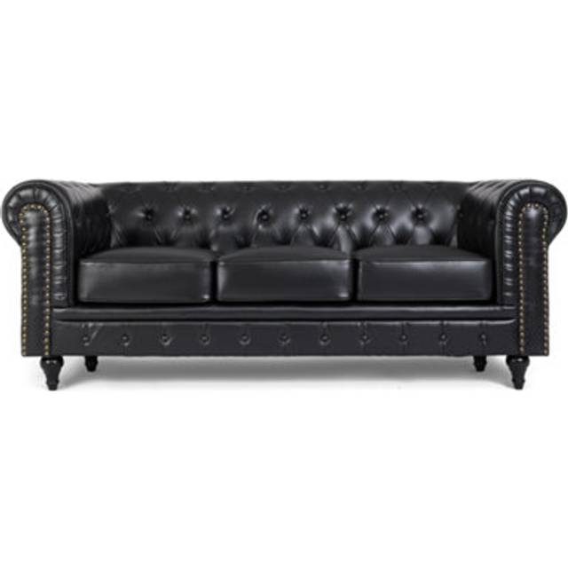 Chesterfield Bonded Leather Sofa Suite - Black - 3 Seater