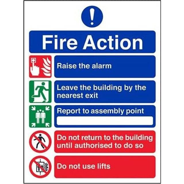VSafety General Fire Action 5 Message Sign - Portrait - 150mm x 200mm - Self Adhesive Vinyl