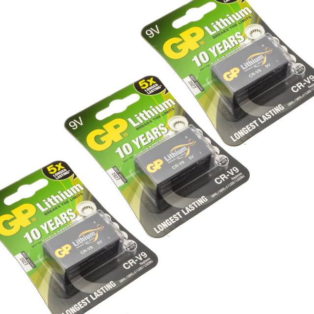 3 x lithium 9v batteries gp cr-v9 u9vl u9vl-j l522 pp3 perfect for smoke alarm