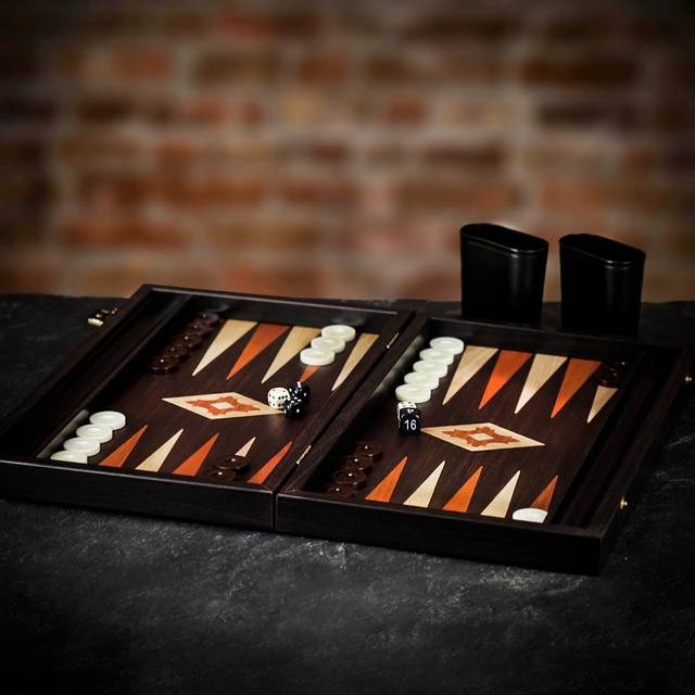 Manopoulos Dark Wenge Wood Backgammon Set - Medium - add a Personalised Brass Plaque - Dark Wood
