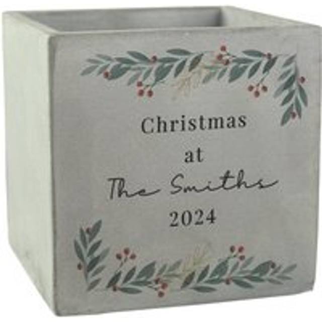 Personalised Christmas Foliage Concrete Planter - Grey - One Size