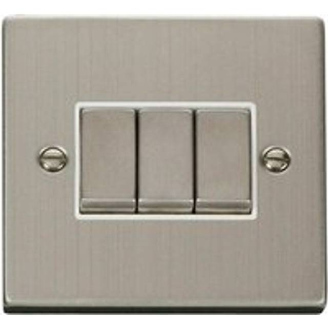Se Home - Stainless Steel 10A 3 Gang 2 Way Ingot Light Switch - White Trim