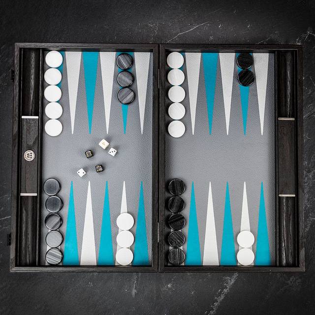 Manopoulos Minimalist Art Blue Backgammon Set - Tournament - add a Personalised Brass Plaque