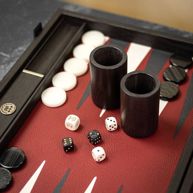 Manopoulos Burgundy Red Inlaid Leatherette Backgammon Set - Tournament - add a Personalised Brass Plaque
