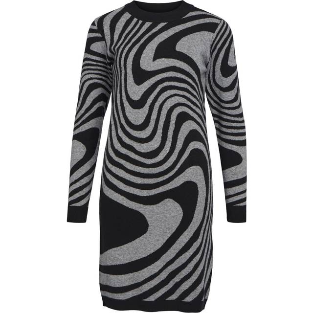 Object - Klänning objRay L/S Knit Drss Aop - Svart