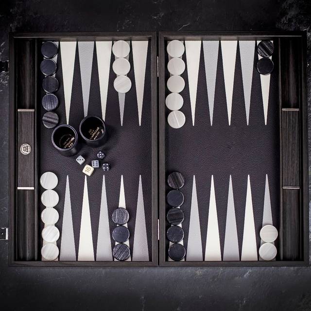 Manopoulos Black and White Leatherette Backgammon Set - Tournament - add a Personalised Brass Plaque - Black/White