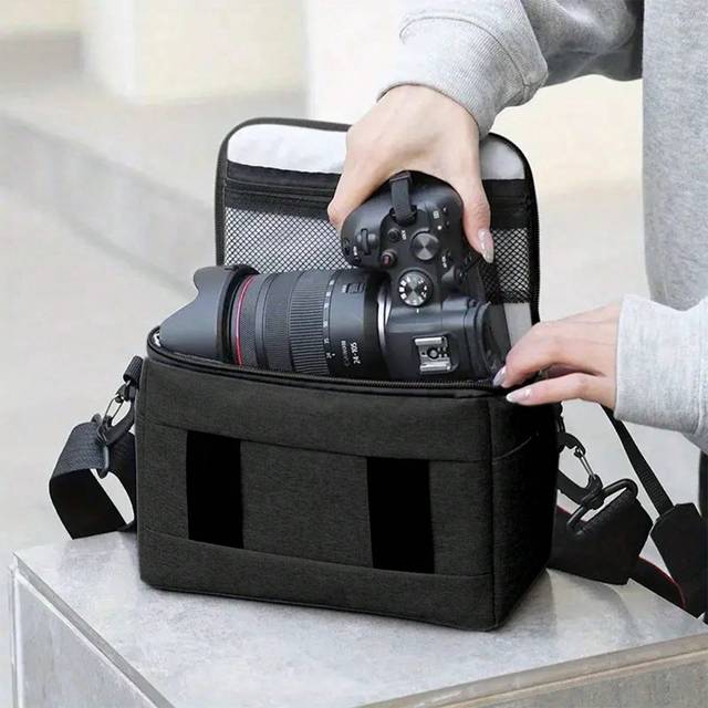SHEIN Travel Accessories 1pc Black DSLR Camera Bag Handbags Nylon Shoulder Bag Camera Case Portable For Nikon Canon DSLR Camera/Waterproof DSLR Camera Bag F