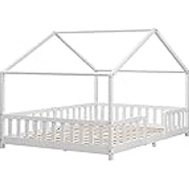 Hussäng Treviolo med sängskydd 200x140cm furu vit max. belastning 200 kg [en.casa]