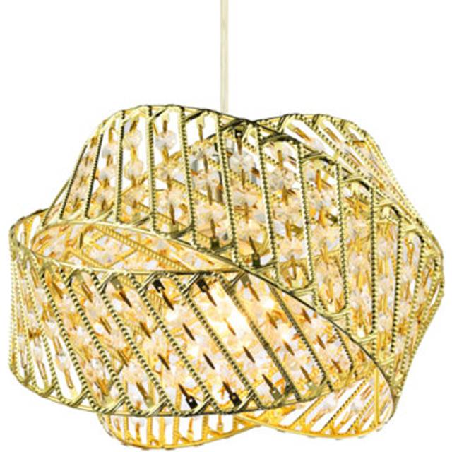 Designer Triple Ring Gold Pendant Light Shade with Small Clear Acrylic Beads, Gold