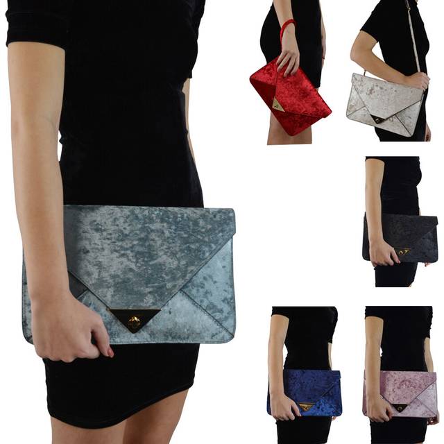 Womens clutch bag evening velvet ladies envelope wedding party prom handbag
