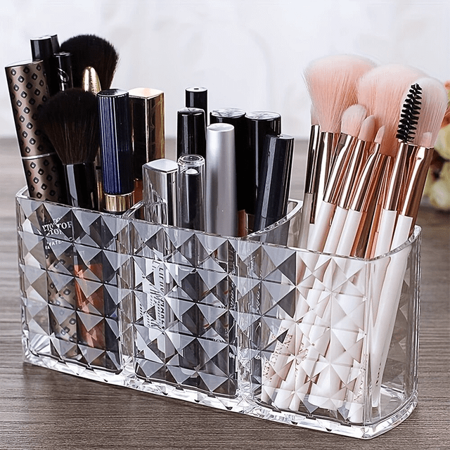 SHEIN Clear Makeup Brush Storage Box, 1Pc Multifunctional Makeup Brush Drying Rack Holder With Large Capacity Storage Box, Suitable For Vanity Tray, Bathroo