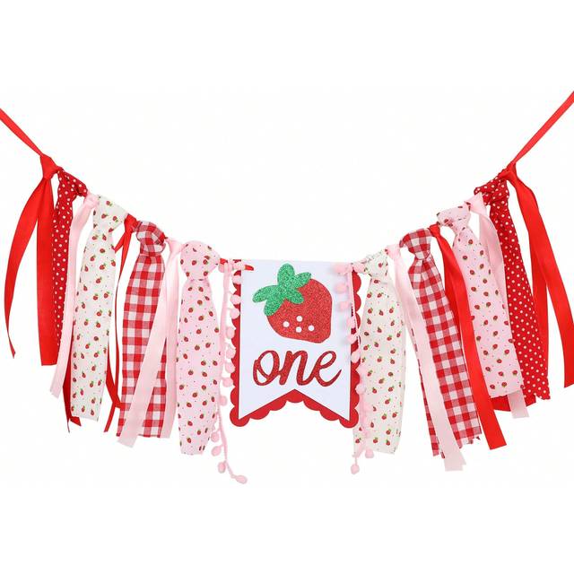 SHEIN Strawberry Themed First Birthday Party Banner High Chair Decor With Tassel Photo Props For Sweet Berry 1st Birthday Party Room Decoration,Christmas