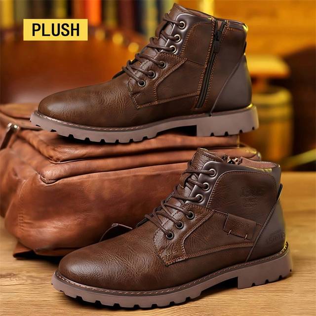 SHEIN A Pair Of New Men&#39;s Mid-Cut  Boots, Retro Work Boots, British Style, Fashionable, Anti-Slip, Motorcycle Riding Boots