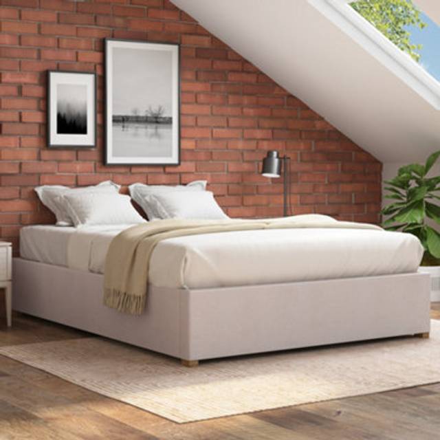 Upholstered Platform Ottoman Bed Frame in Kimiyo Linen Fabric - Natural - Single