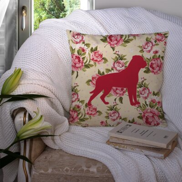 Caroline's Treasures BB1083-RS-YW-PW1414 Rottweiler Shabby Chic Yellow Roses Pillow  14 x 14  Multicolor